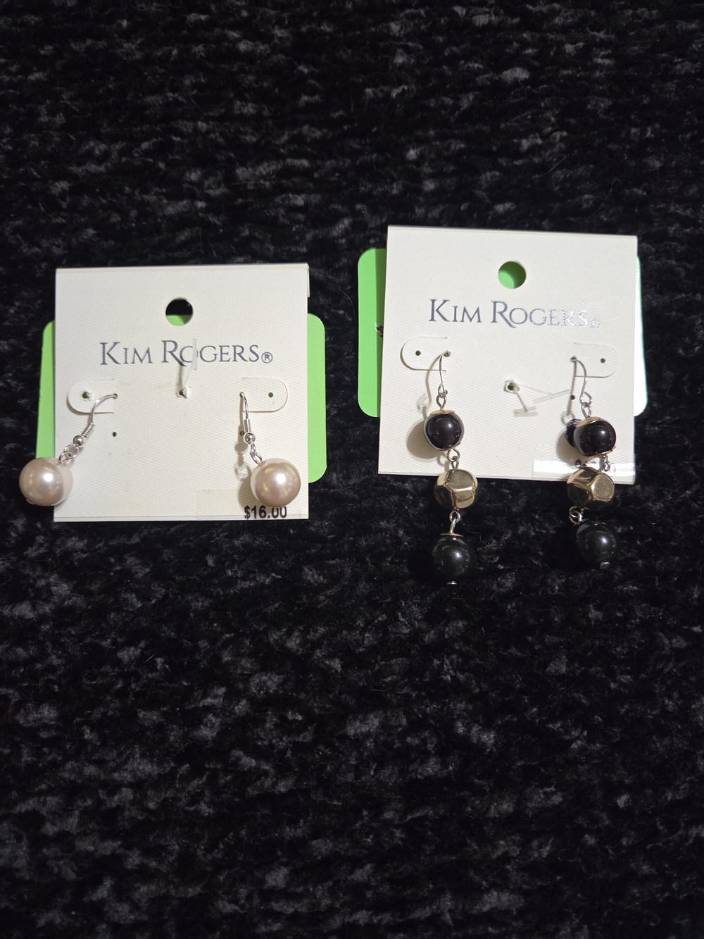 Kim Rogers Two-Pair Pearl and Bead Drop Earring Set in Pink and Black